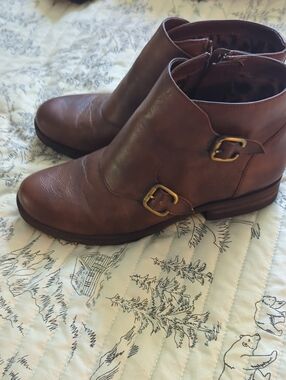 Brown Leather Buckle Ankle Boots